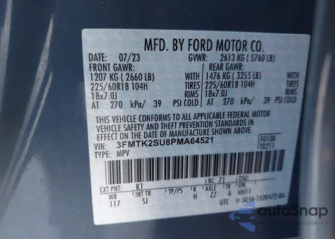2023 Ford Mustang Mach-E California Route 1 from USA, damaged, VIN 3FMTK2SU8PMA64521